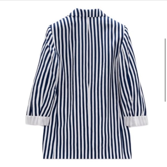 NWT ZARA STRIPED POCKETED BLAZER NAVY / WHITE | 7560/825 size Large - Picture 3 of 8